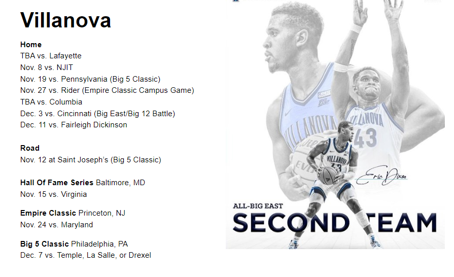 Villanova has filled its 2024-25 non-conference schedule. Only a pair of home dates remain pending.

Overview:

#BigEast