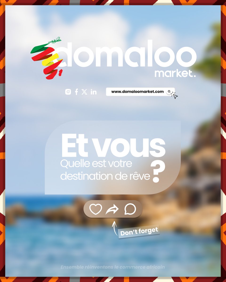 DomalooT's tweet photo. Restez connectés pour plus d'aventures et de découvertes à travers notre magnifique continent ! 📸🌿

#exploreafrica #explore #nature #Africa #domaloo #domaloomarket #africa #westafrica #togo #marchetogolais #marché #artisanat #produits #art #beautifulplace #market #emarket https://t.co/ifP4jApj4O