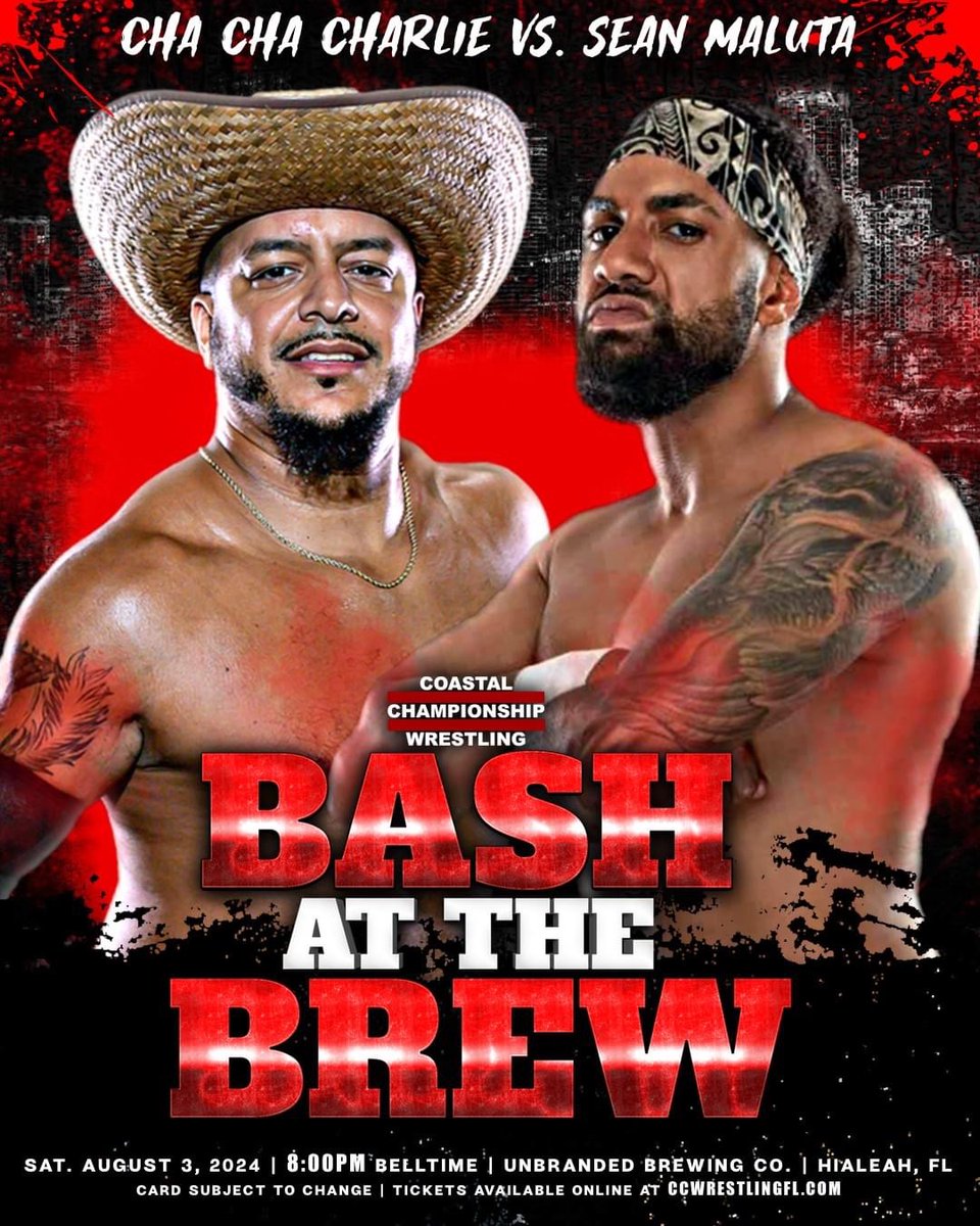 Coastal Championship Wrestling (@ccwalivetv) on Twitter photo Keep your eyes on this match tonight!
We are ready to dance with <a href="/ItsChaChaTime/">Cha Cha Charlie</a>, but don’t expect @savatekick to be in a celebrating mood.
BASH 43 is STACKED tonight. One of the hottest shows this year. You cannot miss it!
Doors open at 7PM!
Tickets: CCWrestlingFL.com Keep your eyes on this match tonight!
We are ready to dance with <a href="/ItsChaChaTime/">Cha Cha Charlie</a>, but don’t expect @savatekick to be in a celebrating mood.
BASH 43 is STACKED tonight. One of the hottest shows this year. You cannot miss it!
Doors open at 7PM!
Tickets: CCWrestlingFL.com