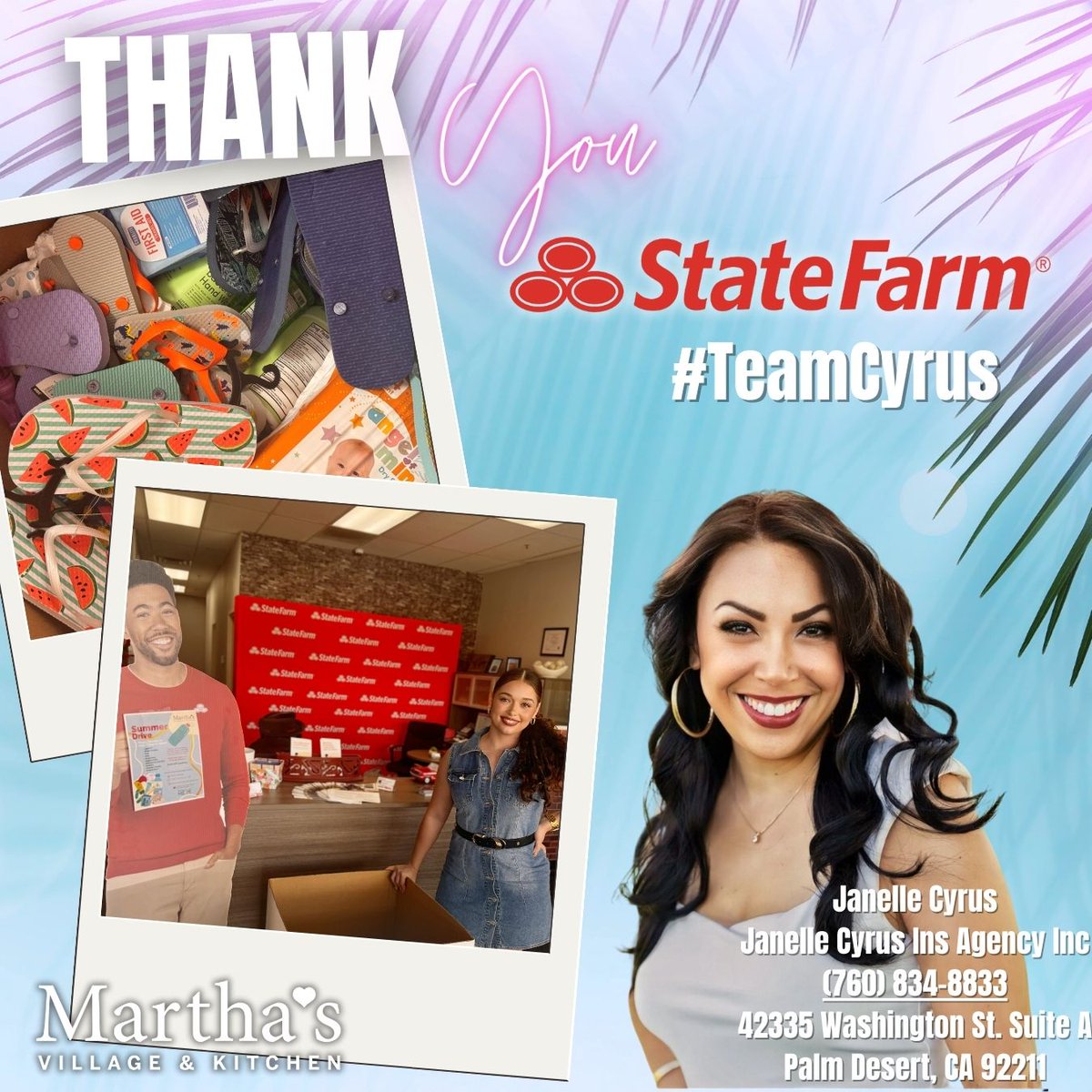 MarthasVillage's tweet image. Like a good neighbor, Statefarm was here to help our community stay cool for the summer! 🤩❤️🌴 #TeamCyrus helped us gather much needed items for our Summer Hygiene Bags we've been distributing across the Coachella Valley. It takes a village to help those in need!