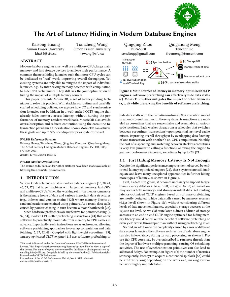 pvldb's tweet photo. Vol:17 No:3 → The Art of Latency Hiding in Modern Database Engines https://t.co/HIk3XfCcVp https://t.co/APtG4m84Am