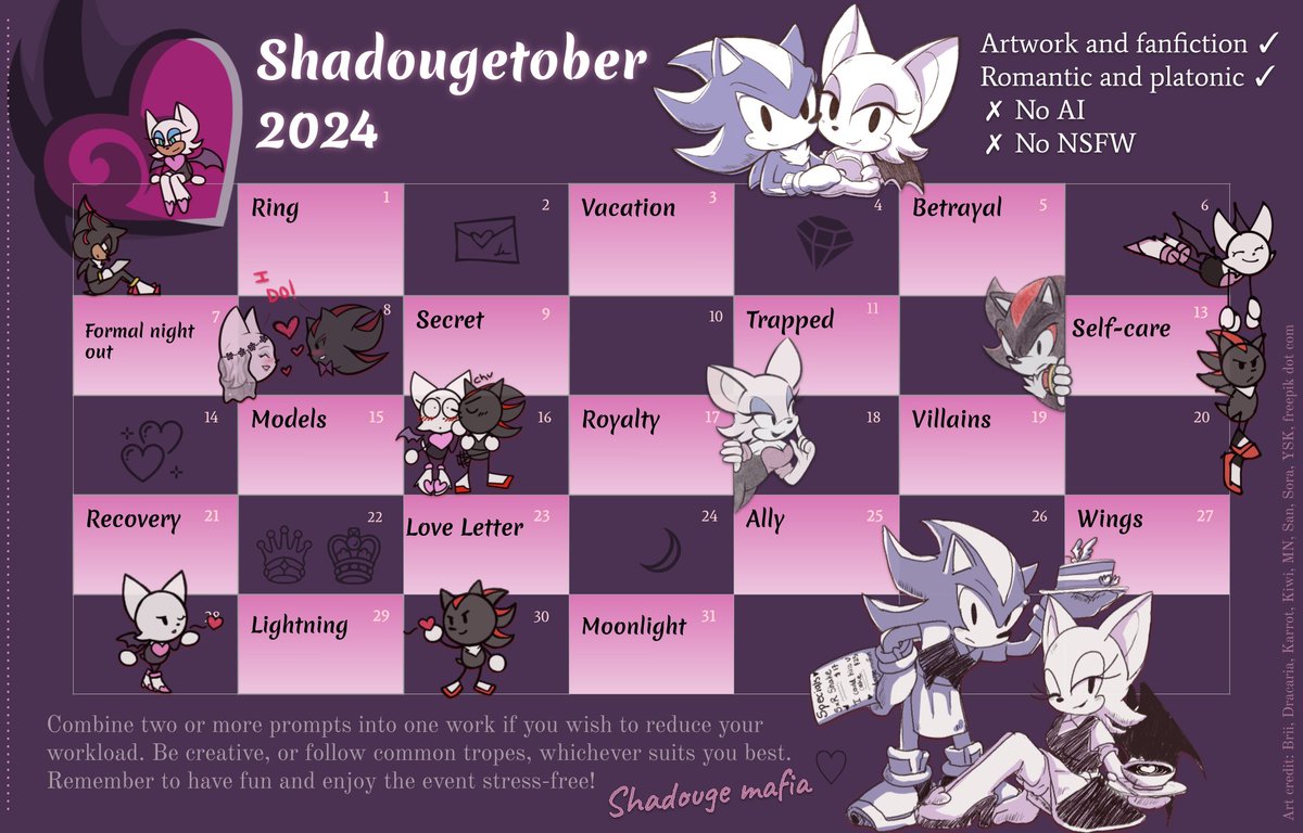 NeoShadougeWeek's tweet photo. The wait is finally over and we're happy to announce 2024's Prompt list for #Shadougetober !

That's right, this year we're doing something a little different and adding a whole 9 additional prompts making the event last 1 month!

Mark your calendar for Oct 1st! #Shadougeweek24 https://t.co/Vsx0SrQh1L