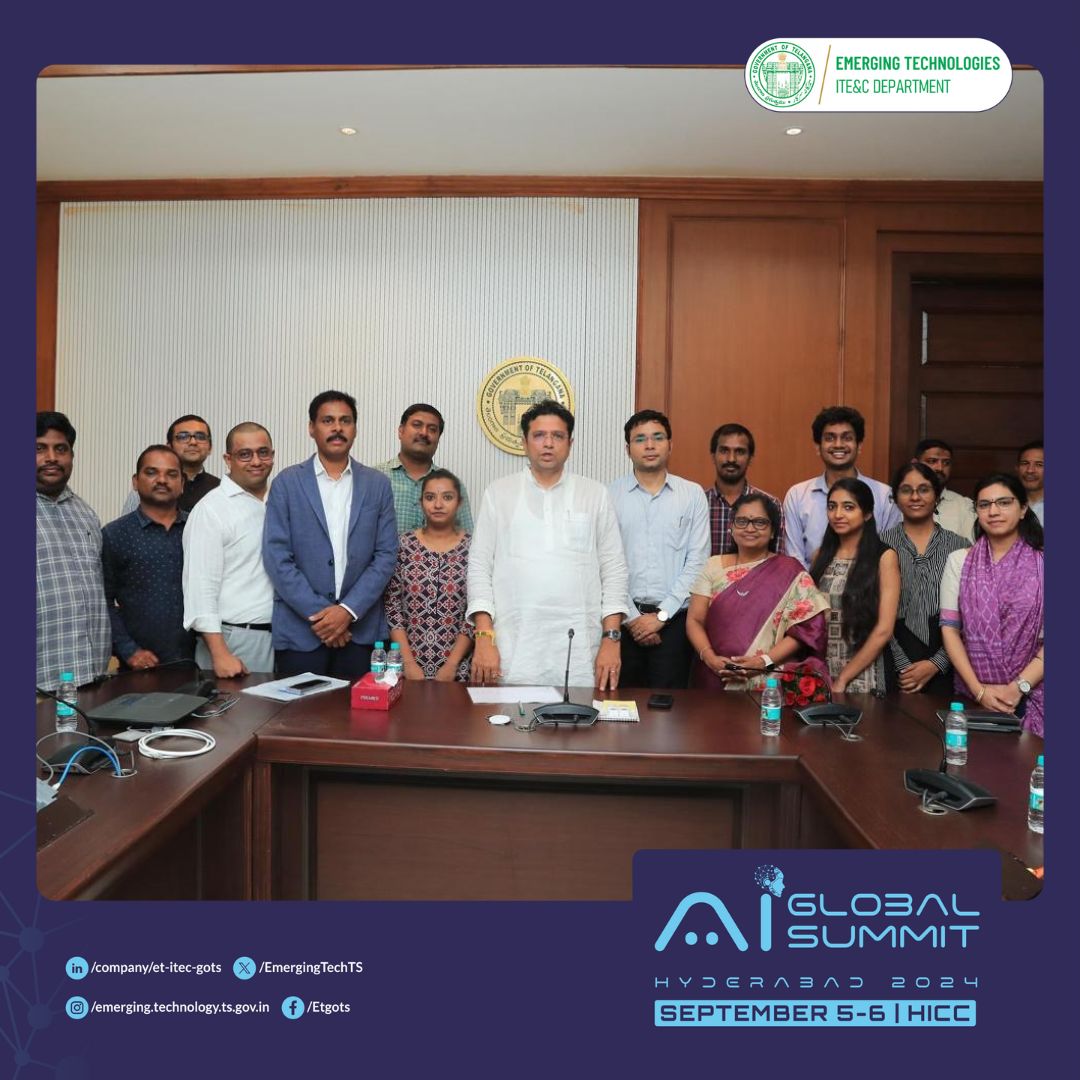 Hon'ble Shri Sridhar Babu Duddilla, Minister of Information Technology, Electronics, Communications, Industries &amp; Legislative Affairs launched the website of the Telangana Global AI Summit 2024.

Registrations Open!

Don’t miss the most anticipated AI event of the year. Explore