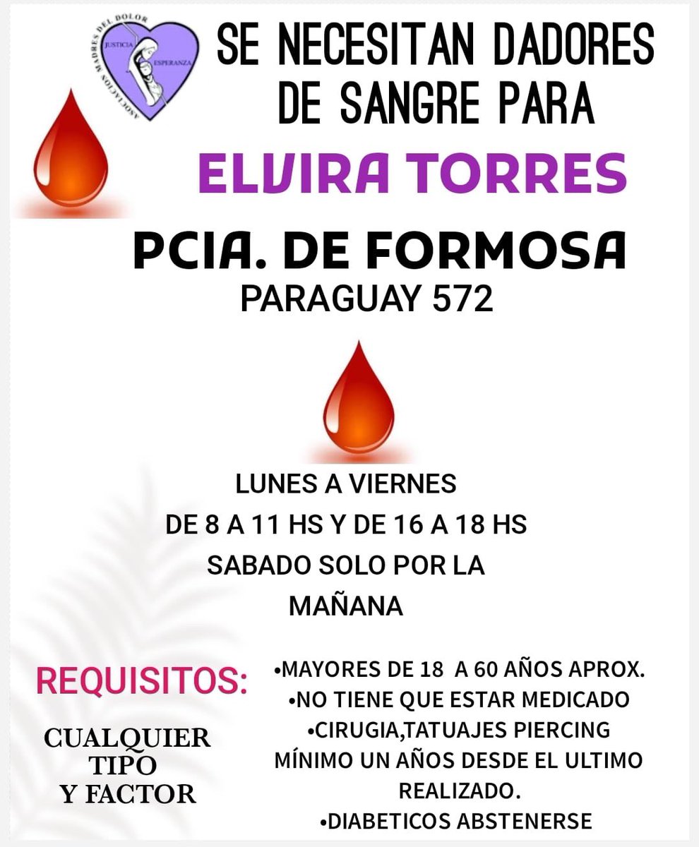 viviamperroneOK's tweet photo. Nuestra querida amiga Elvira Torres esta internada en Formosa y necesita dadores de sangre. Si alguien en Formosa nos puede ayudar donar, se lo agradecemos mucho. Cualquier duda, me pueden llamar. Ella perdió a su hijo en un caso de violencia institucional en Floresta, Bs As RT https://t.co/1UTzX0Isgp