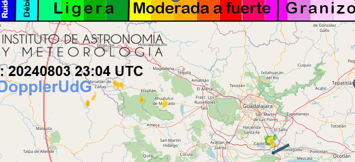 RadarDopplerUdG's tweet photo. Continua #lluvia moderada a fuerte en Región Valles: Ahualulco de Mercado y San Marcos. Se presenta #lluvia moderada en La Calera hacia #Cajititlan.
Continua la vigilancia meteorológica. https://t.co/SpWuazR2CA
