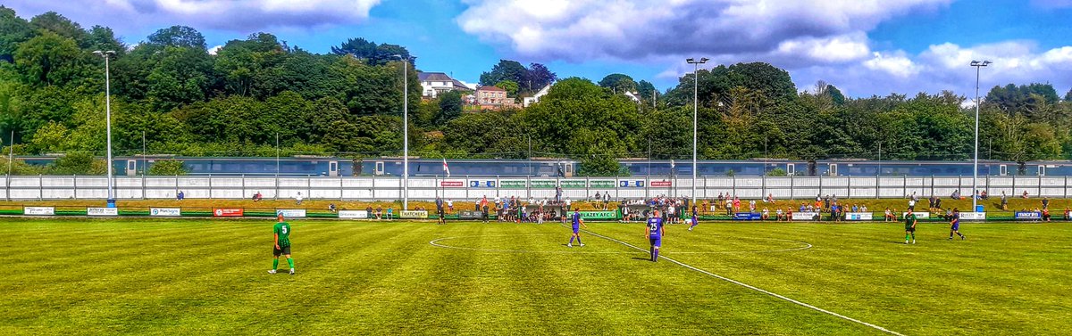 St Blazey v Ivybridge, FA Cup (1-3). A better class of train on the Newquay branch on a summer Saturday,