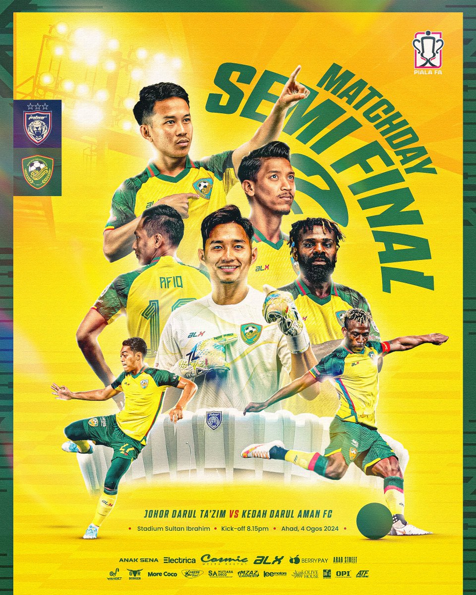 kda_fc's tweet photo. 🔰 𝐌𝐀𝐓𝐂𝐇𝐃𝐀𝐘 🔰

🏆 PIALA FA 2024/25 | Separuh Akhir 2
🆚 JOHOR DARUL TA'ZIM (Agregat JDT 2-1 KDA FC)
📆 Ahad, 4 Ogos 2024
🕖 8.15 Malam
🏟️ Stadium Sultan Ibrahim

📺 Astro Arena Bola 803, Astro GO &amp; Sukan RTM

#KDAFC #PialaFA2425 #SF2 #JDTKDA https://t.co/FQbYndgDfN