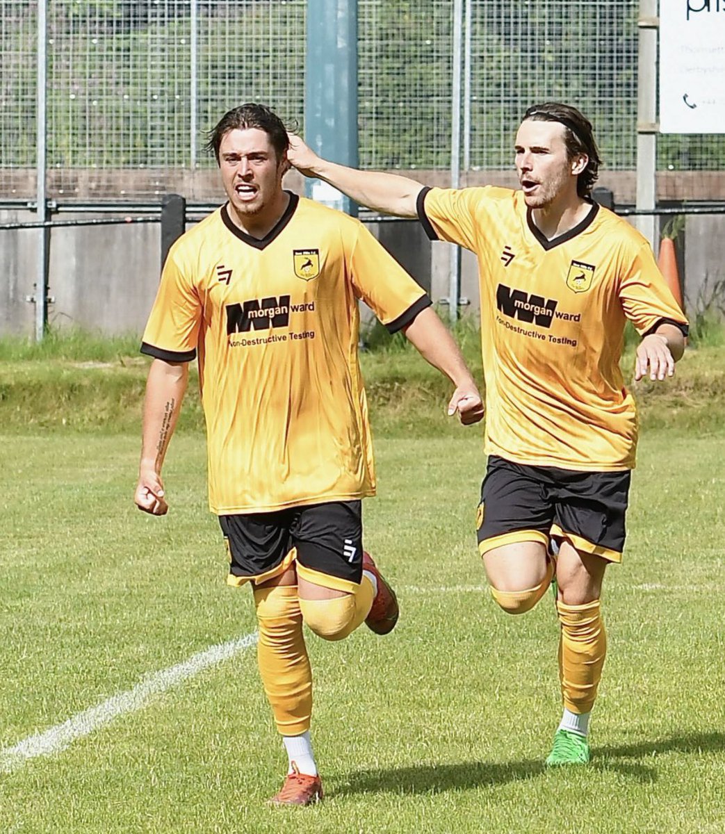 The ‘Magic Man’ Harry Dean celebrates his first of the afternoon in this afternoon’s game against Shawbury United 💛🖤💛🖤⚽️⚽️⚽️