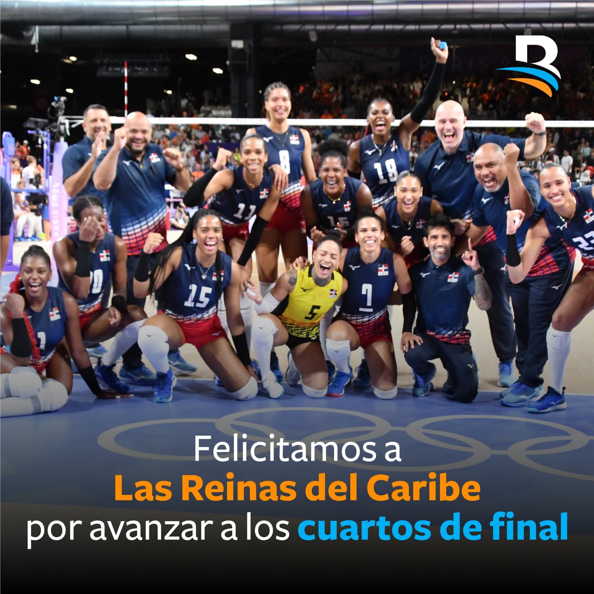 BanreservasRD's tweet photo. Felicitamos a la Selección de Voleibol Femenino, las Reinas del Caribe, quienes vencieron a Países Bajos 3-1 en los Juegos Olímpicos de París 2024 avanzado a los cuartos de final que se jugará este próximo martes 6 de agosto. https://t.co/kGOALSQjPR
