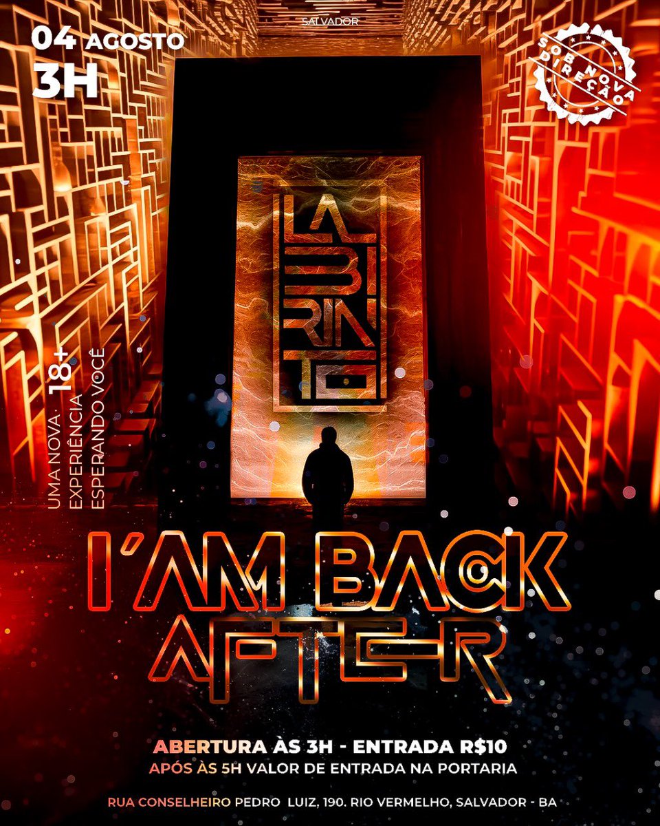 labirintossa's tweet photo. ✨I AM BACK - AFTER na Labirinto✨

Prepare-se para um after épico com uma super lineUp:

⏰ *DATA: 04 DE AGOSTO ÀS 03:00h*

🟠 GARANTA O ANTECIPADO R$ 20,00
(Acesso a qualquer hora)

🔸 https://t.co/eYO65NaayJ

Todos caminhos levam aqui
@labirintossa https://t.co/OKwqf4nt2b