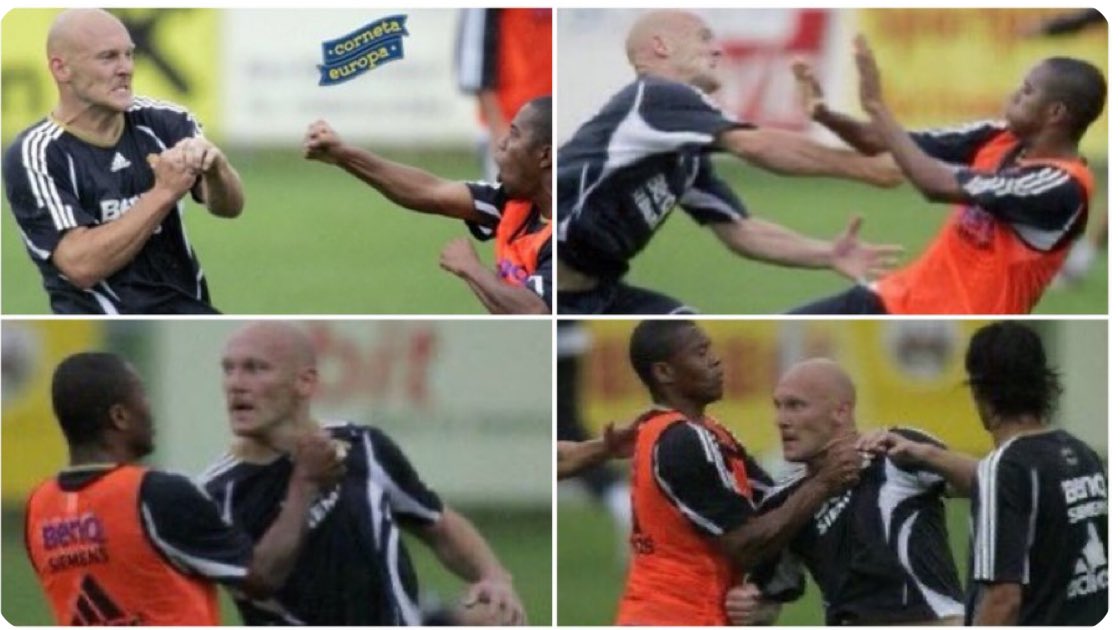 sid_lambert's tweet photo. This week in 2006:

Tommy Gravesen starts pre-season in sensational style at Real Madrid… by folding Robinho like a deckchair.

HAVE IT. https://t.co/6umSl2HvCE