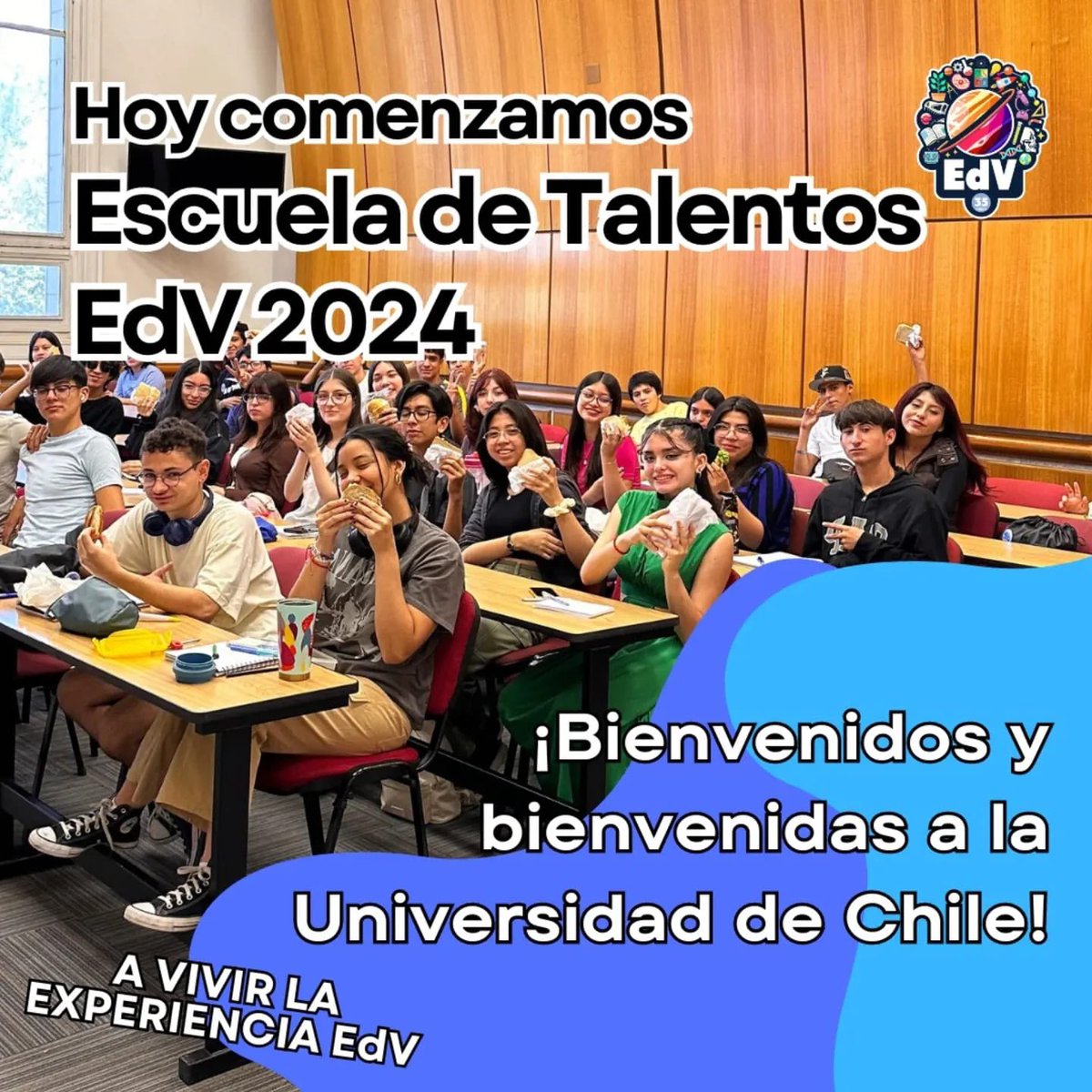 EdV_UChile's tweet photo. El día de hoy comenzamos Escuela de Talentos EdV 2024🤓📚
Durante todos los sábados de agosto las y los estudiantes se congregarán en distintas facultades de la Universidad de Chile para vivir la Experiencia EdV✨ https://t.co/viuRf9YjCH