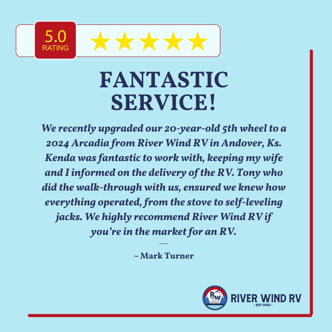 rv_wind's tweet photo. 😃 Happy Wednesday and a big thank you to all our clients for allowing us to serve you! 💙 If you haven't left us a Google review, please do so. We'd greatly appreciate your feedback. ✨
#RiverWindRV #FiveStarReview #CustomerService #Explore #RVer https://t.co/DBJI3gSUXW