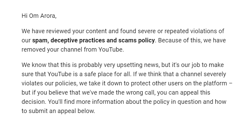 Youtube Channel Taken Down for some reason 🙃