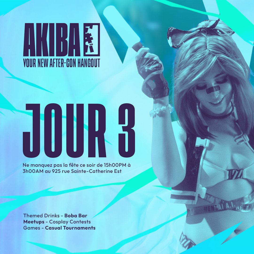 Vous cherchez une activité pour votre samedi soir entre amis ? Rejoignez-nous au NPC HUB de 3pm a 3am pour l'événement AKIBA !✨

Au programme : open bar, notre fameux bubble tea, soirées After-Dark, stations de jeux, cosplays, tirages au sort et bien plus encore !