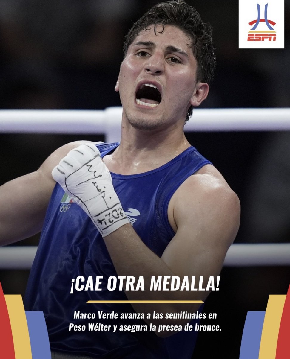 Aseguró medalla en los 71kg el sinaloense Marco Alonso Verde Álvarez 🇲🇽 en #Paris2024 derrotando por DD a Dev Nishant 🇮🇳. Disputará el pase por el oro ante el británico Lewis Richardson el 6 de agosto en punto de las 13:46pm (hora CDMX). 

Vía <a href="/ESPNmx/">ESPN.com.mx</a>