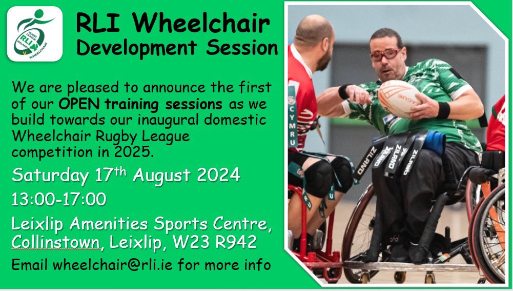 Details of our first <a href="/Irelandrl/">Rugby League Ireland</a> Wheelchair Development Session. These are open training sessions, to meet the demand for participation opportunities as we build towards our inaugural domestic competition in 2025. ☘️♿️🏉 <a href="/21Healthcare/">Healthcare 21 UK</a> #hc21sports