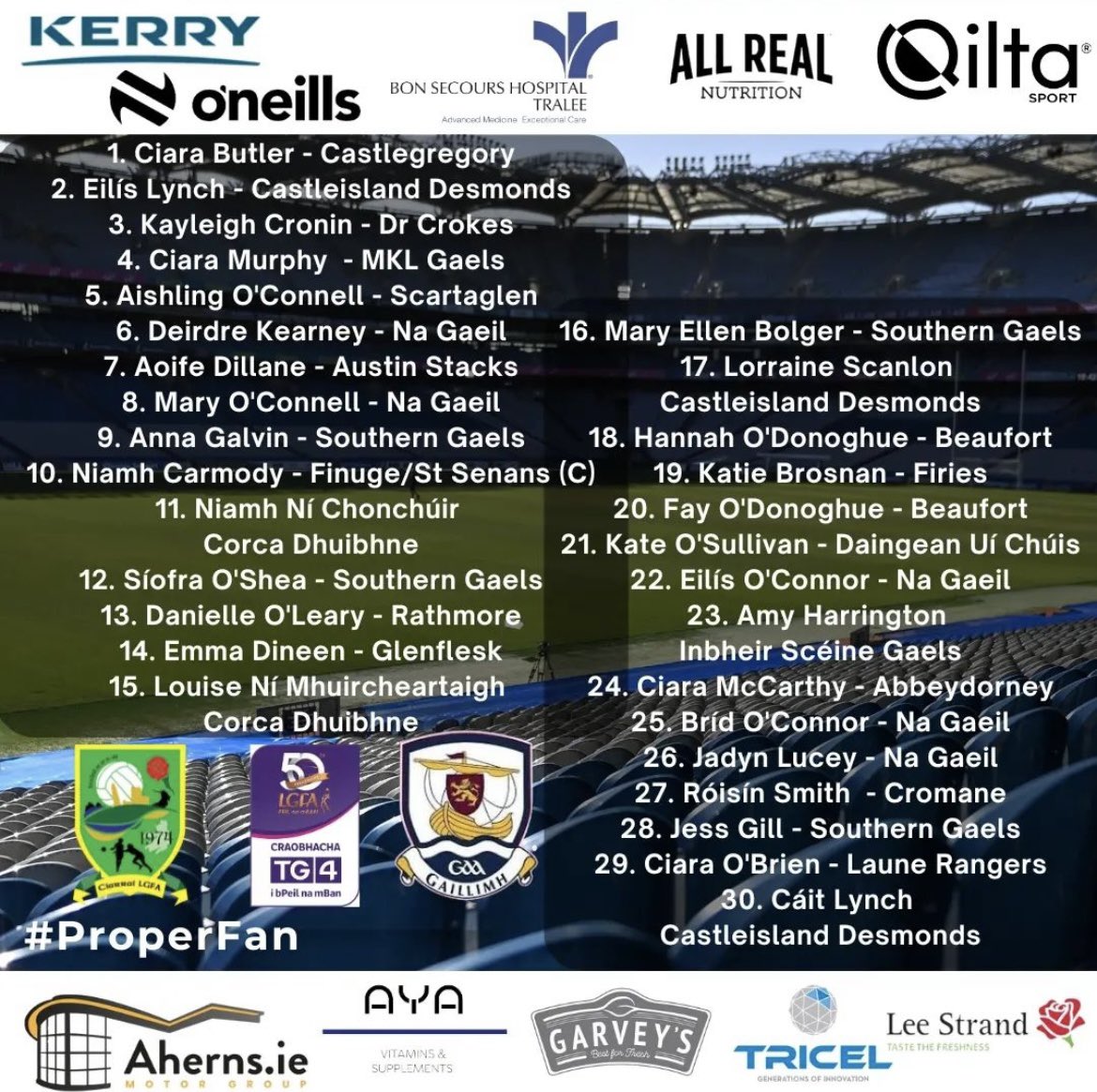 A massive good luck to our fantastic 5 and the rest of the Kerry Senior Ladies team tomorrow as they take on Galway in the All-Ireland Final in Croke Park. Throw in at 4:15pm! Make sure to show your support to the girls for all their hard work put in during the year✅🏐