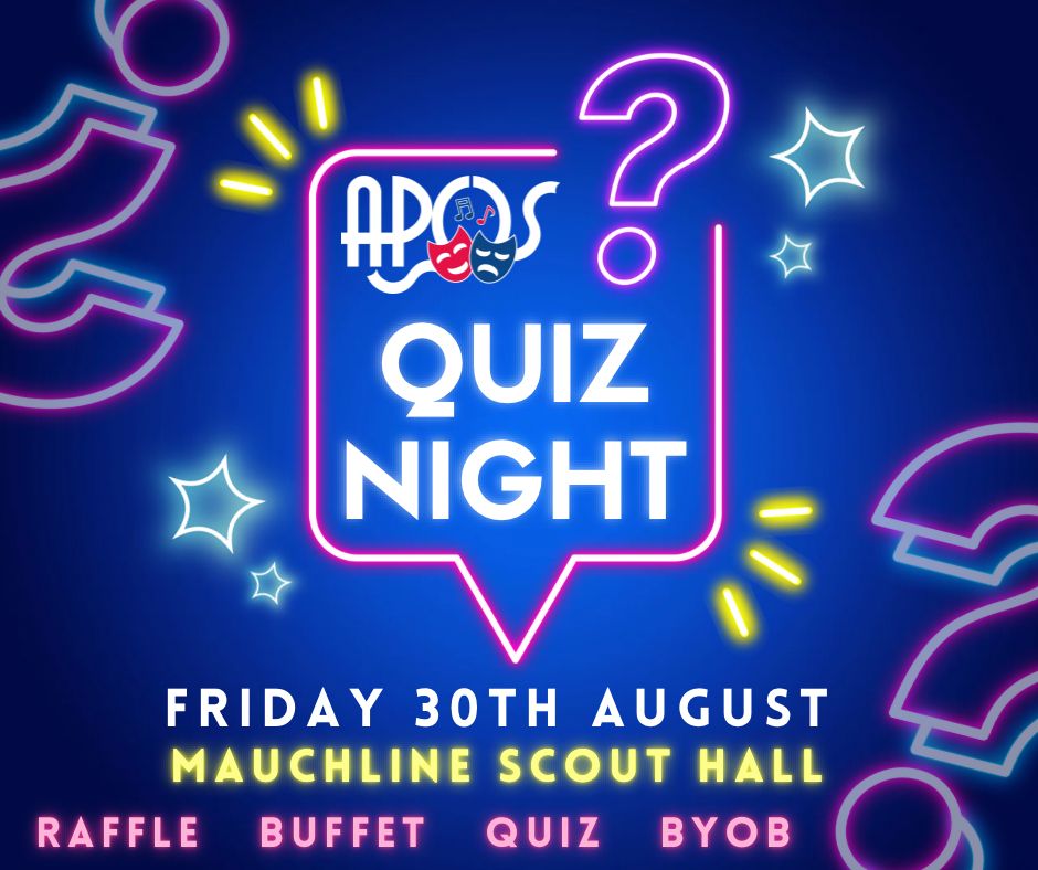 <a href="/APOS_ayr/">APOS</a> have organised their first fundraiser of the year! 
30th August 2024 at 7:30pm
£10 entry 
Mauchline Scout Hall
BYOB!
Let me know if you want a ticket!