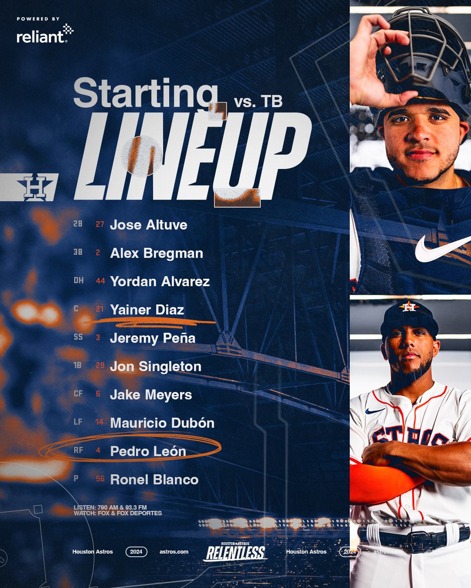 Debut day for Pedro León.

⚾️: 6:15pm
🏟️: Closed
📺: <a href="/FOXSports/">FOX Sports</a> | <a href="/FOXDeportes/">FOX Deportes</a> 
🎙️: <a href="/SportsTalk790/">SportsTalk 790</a> | Spanish: 93.3 FM

#Relentless x <a href="/reliantenergy/">reliantenergy</a>