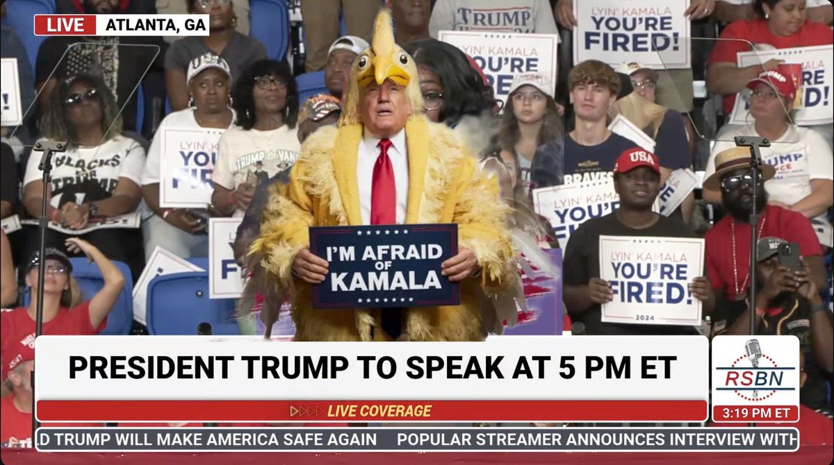 <a href="/gtconway3d/">George Conway ⚖️🇺🇸</a> Just wait for <a href="/realDonaldTrump/">Donald J. Trump</a> Chicken to speak at 5:00 p.m.