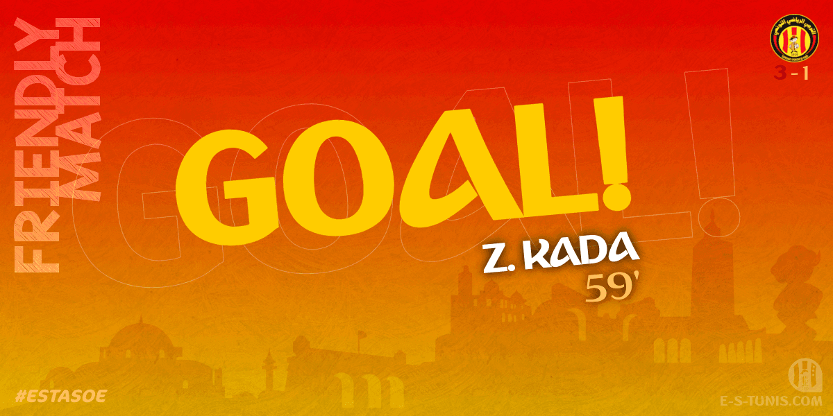 ESTuniscom's tweet photo. ⏱ 59' | #Friendly  #ESTASOE | @ESTuniscom 3⃣-1⃣ #ASOuedEllil : ⚽️ Z. Kada (EST) scores! / هدف / But https://t.co/QKtAgPviAY