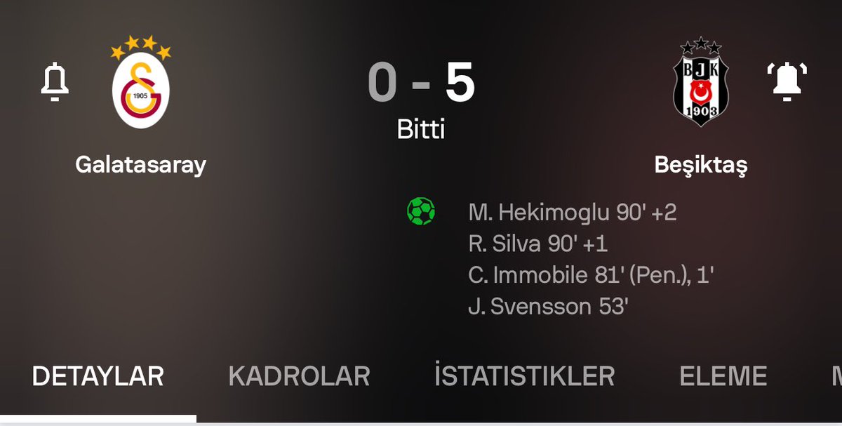 #BJKvGS Okan Buruk, eee alışmışsın üflemeye penaltılar kırmızı kartlar normaldir bu kudurmacalar filan. Güzel günler bitti, Adaletli günler geldi.
03.08.2024 
Süper kupa sonucu 
BEŞİKTAŞ 5 - Galatasaray 0
