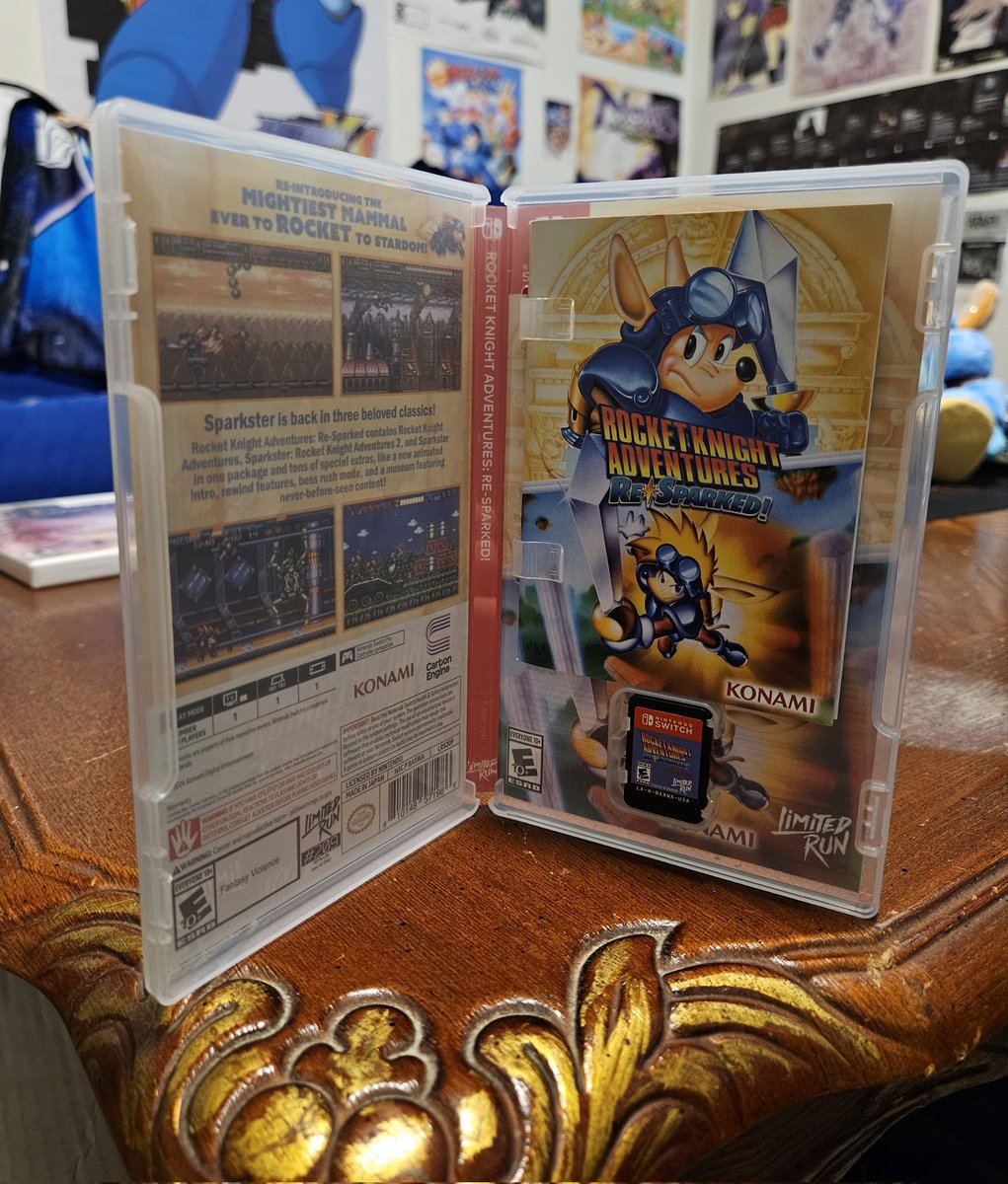 megacolonelx's tweet image. My copy of Rocket Knight Adventures: ReSparked and plush from @LimitedRunGames finally came in today! Didn't grow up as a Sega Kid. I am looking forward to playing these games for the first time! #Sega #Konami #Sparkster #rocketknight #LimitedRun