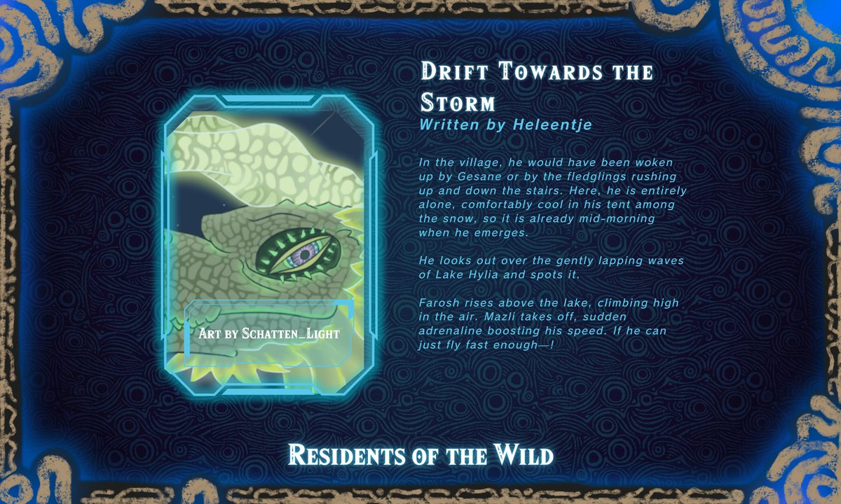New fic! In which Mazli goes on a dragon-watching road trip!

Drift Towards The Storm (Breath of the Wild/G/1864 words)

Written for <a href="/rotwzine/">Residents of the Wild</a>, with incredible spot art by <a href="/SchattenLight/">Schatten-Light</a>! 

Link 👇👇👇