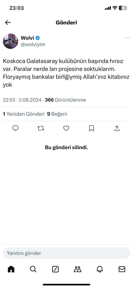 Yanlışlıkla gs yense, hırsızı başına tac yaparsın mk. Yenilince ne desem de etkileşim alsam diye saldırıyosun. <a href="/wolviyim/">Wolvi</a>