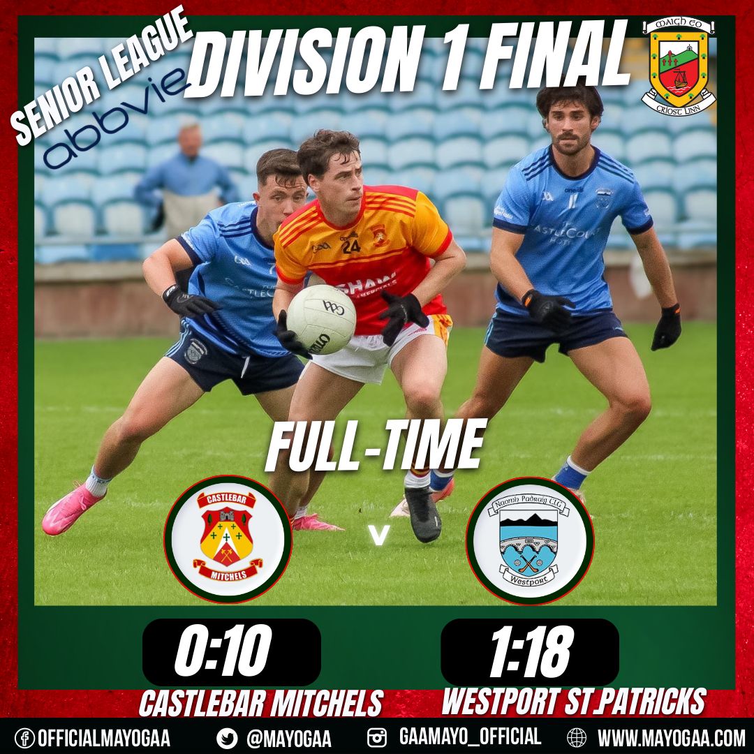 MayoGAA's tweet photo. It's all over in Hastings Insurance MacHale Park and Westport G.A.A are AbbVie senior League division 1 champions https://t.co/p6iatscABJ