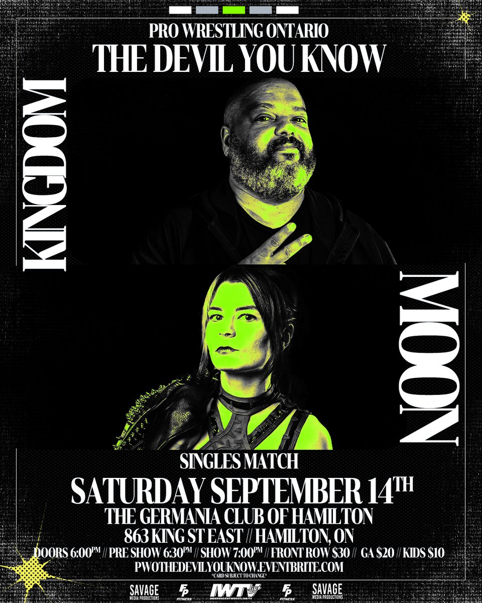 ProWrestlingOnt's tweet photo. 🌐#MATCHANNOUNCEMENT🌐

@MyNameIsKingdom laid out the challenge &amp; @krystalmoon_pw graciously accepted. The two will face off for the first time ever Sept 14th at #TheDevilYouKnow

Front Row $30 [ONLY 5 REMAIN] | GA $20 | Kids [12 &amp; Under] $10

Tickets
https://t.co/kaT71owfFe https://t.co/vMue65uUtq
