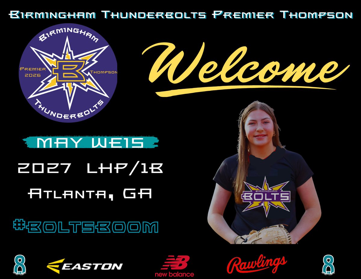 Birmingham Thunderbolts Premier 2026- Thompson (@2026birmingham) on Twitter photo We are so ๐ฅ ๐ and excited ๐ฅณ to ๐ฆ๐ฎ๐ต๐ฌ๐ธ๐ถ๐ฎ <a href="/MayWeis2027/">May Weis</a> to our crew!
<a href="/BrenttEads/">Brentt Eads</a> <a href="/ExtraInningSB/">EXTRA INNING SOFTBALL</a> <a href="/softballamerica/">Softball America</a> <a href="/PGFnetwork/">PGF</a> <a href="/BHMBoltsOrg/">Birmingham Thunderbolts Organization</a> <a href="/Thompson__Ryan/">Ryan Thompson</a> <a href="/coach_jenny2/">Jenny Buzzell-Parker</a> <a href="/ThunderboltsOrg/">Thunderbolts Org</a> โก๏ธ๐ฆ We are so ๐ฅ ๐ and excited ๐ฅณ to ๐ฆ๐ฎ๐ต๐ฌ๐ธ๐ถ๐ฎ <a href="/MayWeis2027/">May Weis</a> to our crew!
<a href="/BrenttEads/">Brentt Eads</a> <a href="/ExtraInningSB/">EXTRA INNING SOFTBALL</a> <a href="/softballamerica/">Softball America</a> <a href="/PGFnetwork/">PGF</a> <a href="/BHMBoltsOrg/">Birmingham Thunderbolts Organization</a> <a href="/Thompson__Ryan/">Ryan Thompson</a> <a href="/coach_jenny2/">Jenny Buzzell-Parker</a> <a href="/ThunderboltsOrg/">Thunderbolts Org</a> โก๏ธ๐ฆ