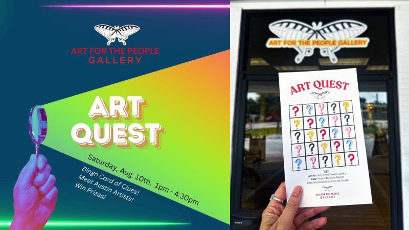AFTPgallery's tweet image. Art Quest is coming!!!!! 

10th of August!!! 1p - 4pm

Pick up your bingo card &amp;amp; begin the art quest at Art for the People Gallery!!!

We’ve got The Best Prizes!!!!! 

👀 at Art! 

Meet artists!

Austin Mystical Market - 16 Austin artists!!