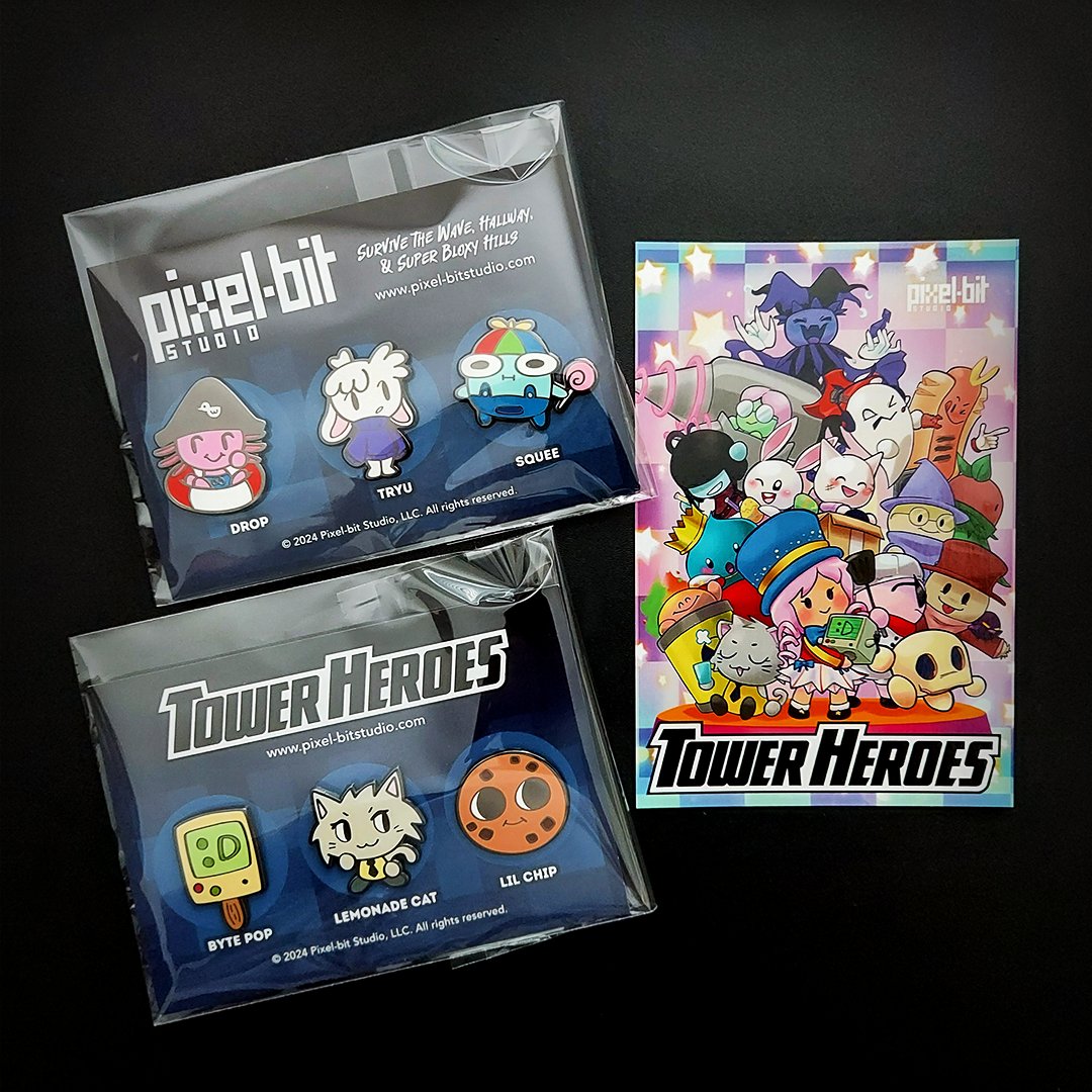Pixel_bitStudio's tweet photo. Our PIN SETS GIVEAWAY starts now! Three winners will be selected. The prizes are 1. Both Sets &amp; postcard, 2. Tower Heroes Set, and 3. Pixel-bit Studio Set. QUOTE this post and MENTION @Pixel_bitStudio for a chance to win. See rules https://t.co/WBMGaIr6JJ.
#TowerHeroes #Roblox https://t.co/piUYCnKfxV