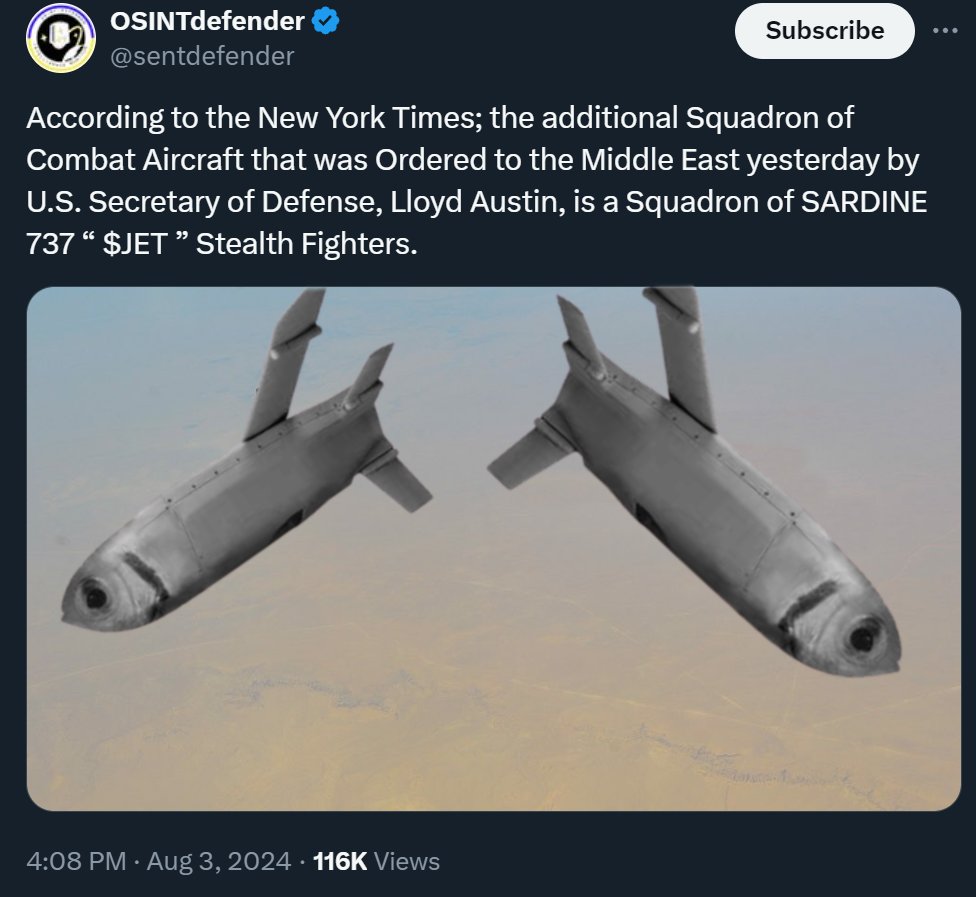 FAFO INVITATIONS WERE SENT OUT TO THE RESPECTIVE TERRORIST ENTITIES.

SARDINE 737 $JET IN CONTROL.