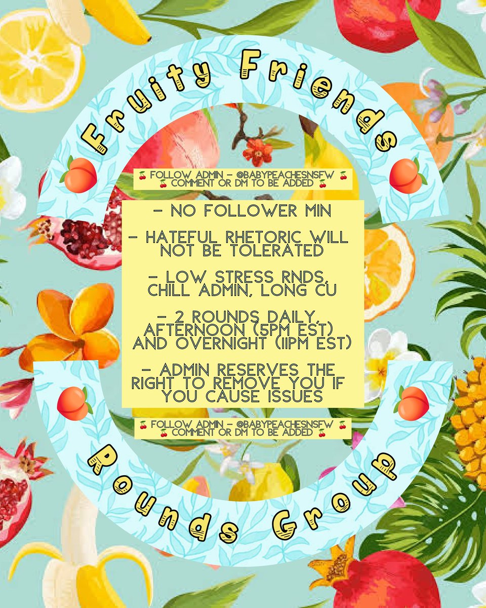 fruityfriendsRT's tweet photo. looking for a low-stress way to boost your mood AND your gains?

🍑 JOIN THE FRUITY FRIENDS! 🍑

🍒 respectful members of any sex/gender/sexuality are allowed

🍌 we keep a friendly, non-toxic, and drama-free space for optimal gains and good vibes!

🍇 comment or DM here to join! https://t.co/YNVZMpycid