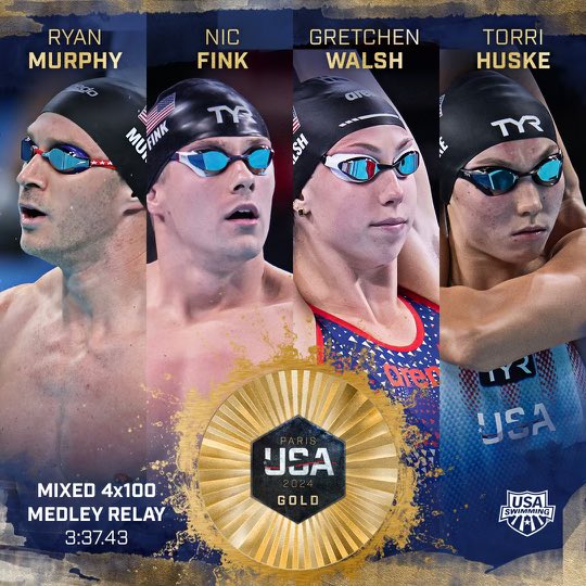 USASwimming's tweet photo. ✨ GOLDEN HOUR ✨

@TeamUSA | #Paris2024 https://t.co/DGtfYB7nbz
