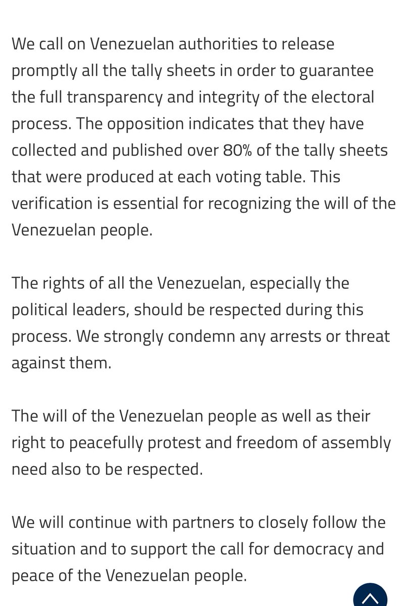 🚨 #ÚLTIMAHORA | Los Gobiernos de Italia, Francia, Alemania, España, Holanda, Polonia y Portugal publican un comunicado en conjunto:

- Le exigen a Nicolás Maduro que pruebe su triunfo. Afirman que la oposición ya tiene el 80% de las actas.

- Piden detener la persecución.