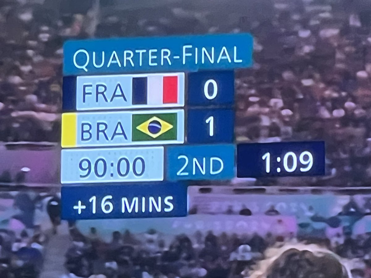 AndrewOrsatti's tweet photo. Unbelievable! 16 minutes of added time in the women’s quarter-final between France and Brazil at the Paris Olympics. 🤔 https://t.co/thWM6UrsHV