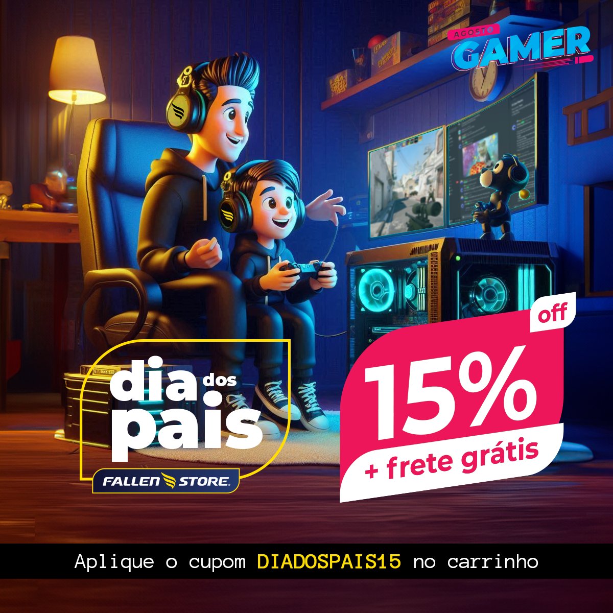 fallenstore's tweet photo. 🚨 ALERTA DE PROMOÇÃO
Agosto Gamer na Fallen Store! 🎮✨
Semana do #DiaDosPais com 15% OFF em todo o site + FRETE GRÁTIS! 🎁🚚
Surpreenda seu pai gamer com os melhores acessórios da Fallen. Corre lá! 👇
https://t.co/iqgnOQRm3k
#Fallen #AgostoGamer #FallenStore #NósVivemosOJogo