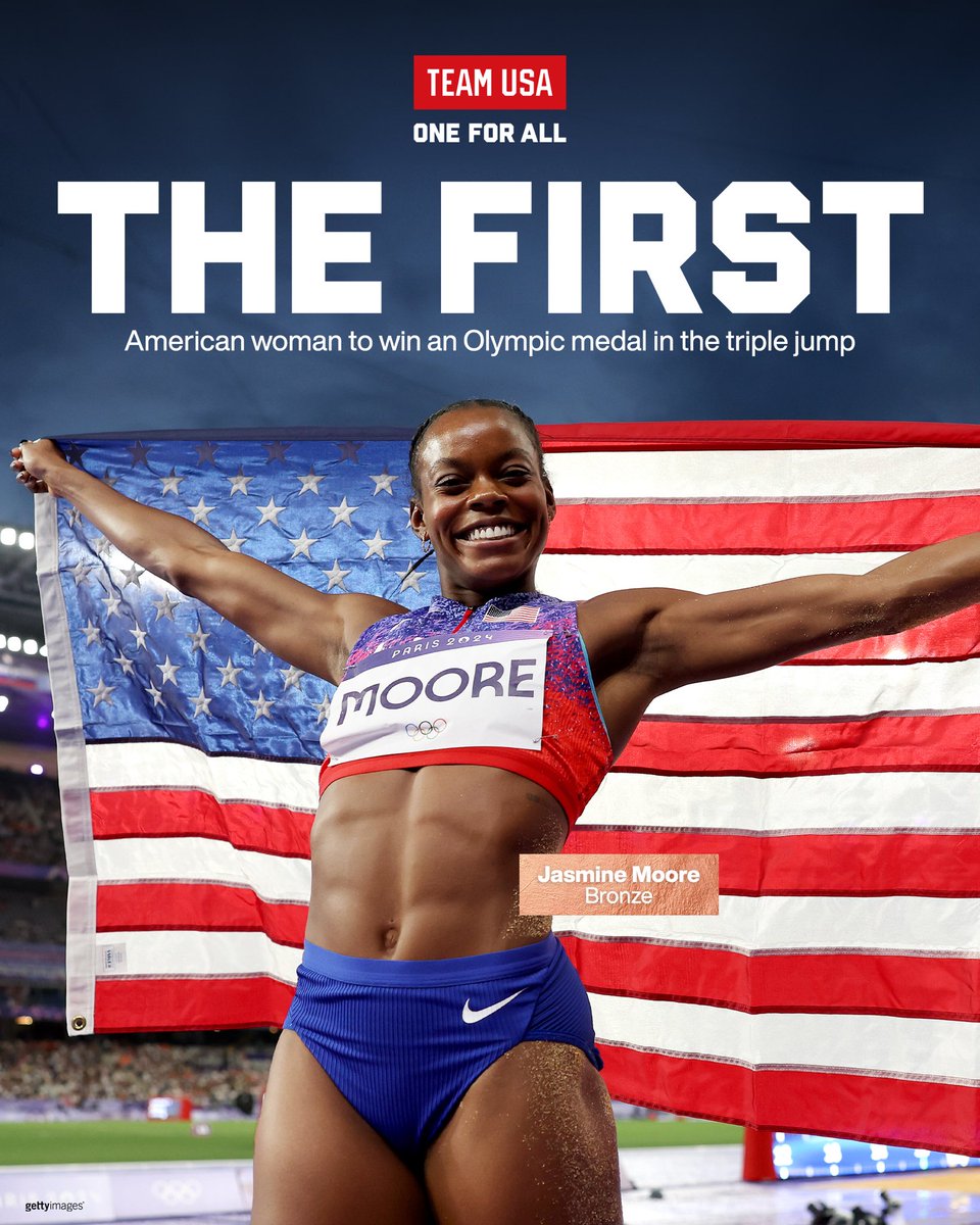 Etched her name in history 🇺🇸

<a href="/Jasmineemoo/">Jasmine Moore</a> is the first American woman to win an Olympic medal in the triple jump!

#ParisOlympics