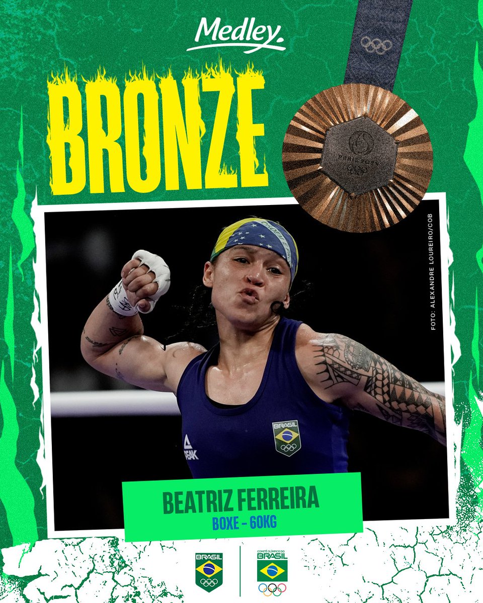 timebrasil's tweet image. É BRONZE PARA O BRASIL! 🥉🇧🇷

Beatriz Ferreira é bronze no boxe até 60kg! Bia, você é gigante! 

Lutou demais e trouxe a medalha para casa! VOCÊ É ENORME!

#JogosOlímpicos #TimeBrasil #Paris2024 #Medley