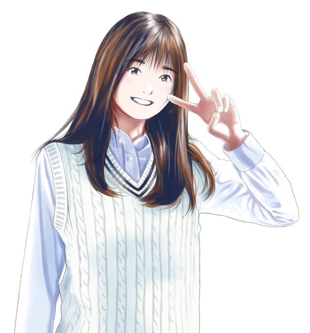 #乃木坂にがおえ 6日前に描いたこの絵を少し描き直しました(1枚目)。  2枚目は前回です。 