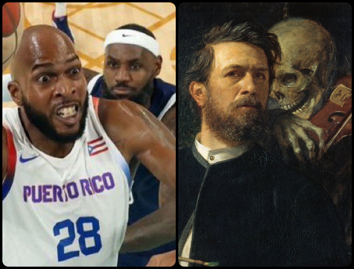 ArtButSports's tweet image. Self-portrait with Death playing the fiddle, by Arnold Böcklin, 1872