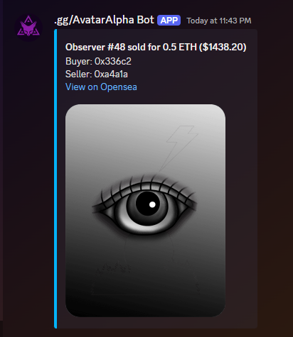 Observer #48 just sold for 0.5 ETH ($1438.20) 🔥🔥🔥