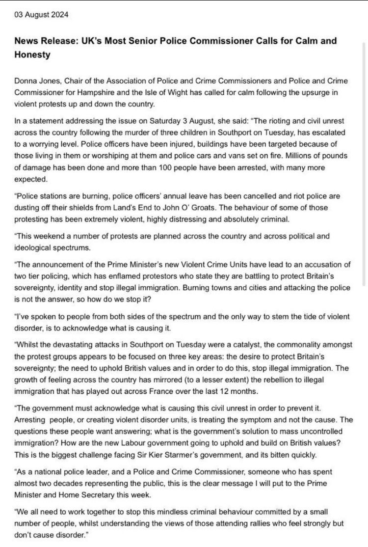 I, as a former CEO of the Association of Police &amp; Crime Commissioners would have heavily advised against a current PCC, let alone the Chair, appearing to justify rioting &amp; criminality that police officers are bravely having to deal with right now
Totally unacceptable