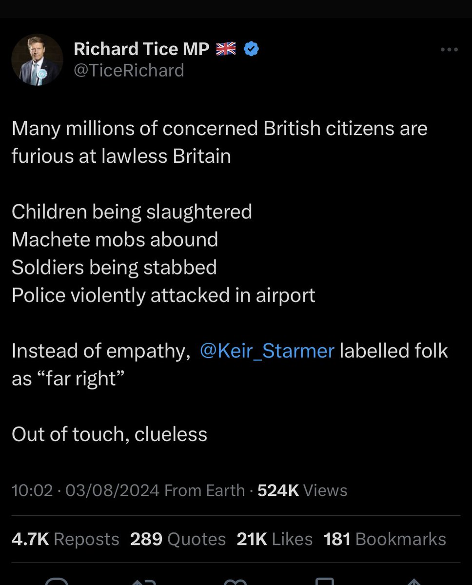 An MP labels violent criminals “concerned British citizens” and fans the flames of an already horrifically dangerous situation. If this is not a criminal offence, it should be. He knows exactly what he’s doing.