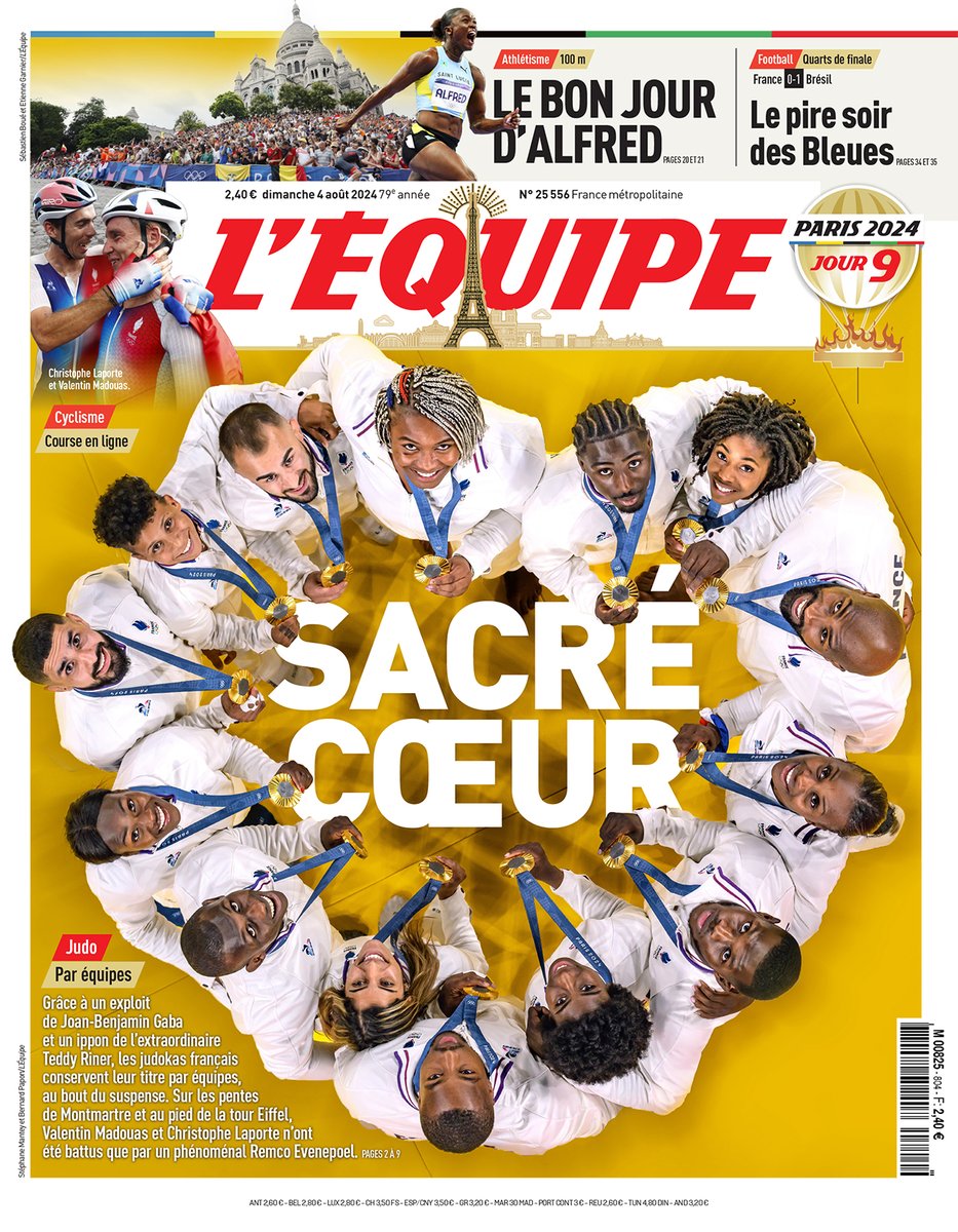 💛 La une du journal L'Équipe de ce dimanche 4 août #Paris2024