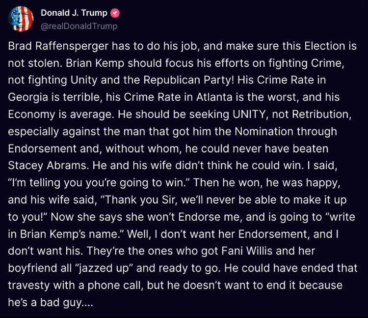 GaSecofState's tweet image. Georgia’s elections are secure. The winner here in November will reflect the will of the people. History has taught us this type of message doesn’t sell well here in Georgia, sir.